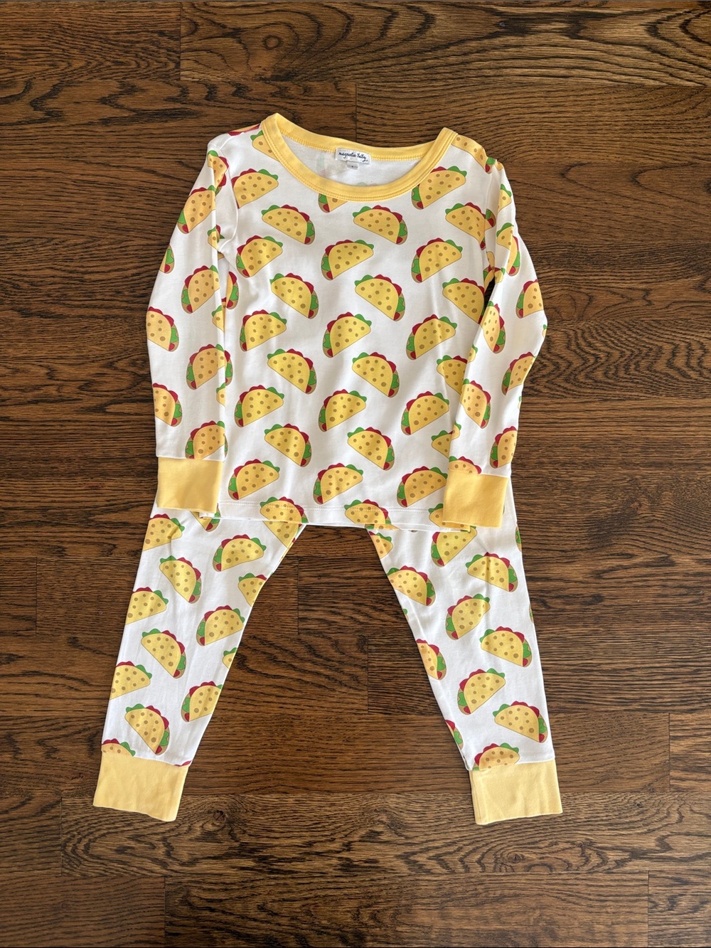 Kids Yellow Taco-Print Pajama Set with Yellow Trim